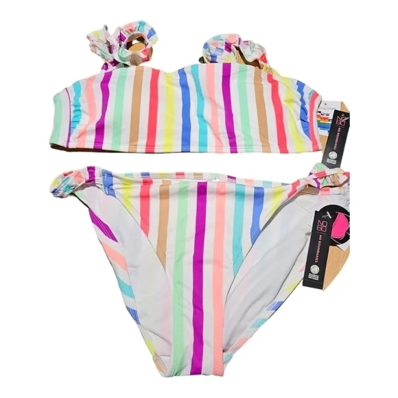 No Boundaries Junior's Ribbed Ruffle Strap Bandeau Bikini Swimsuit Sz. XL Junior - Picture 2 of 7